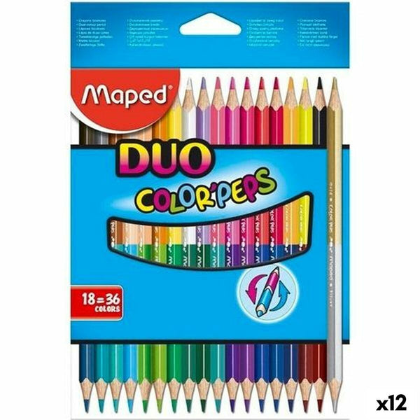Färgpennor Maped Duo Color' Peps	 Multicolour 18 Delar Dubbel ände (12 antal)-Kontor och Kontorsmaterial, konst och hantverk-Maped-peaceofhome.se