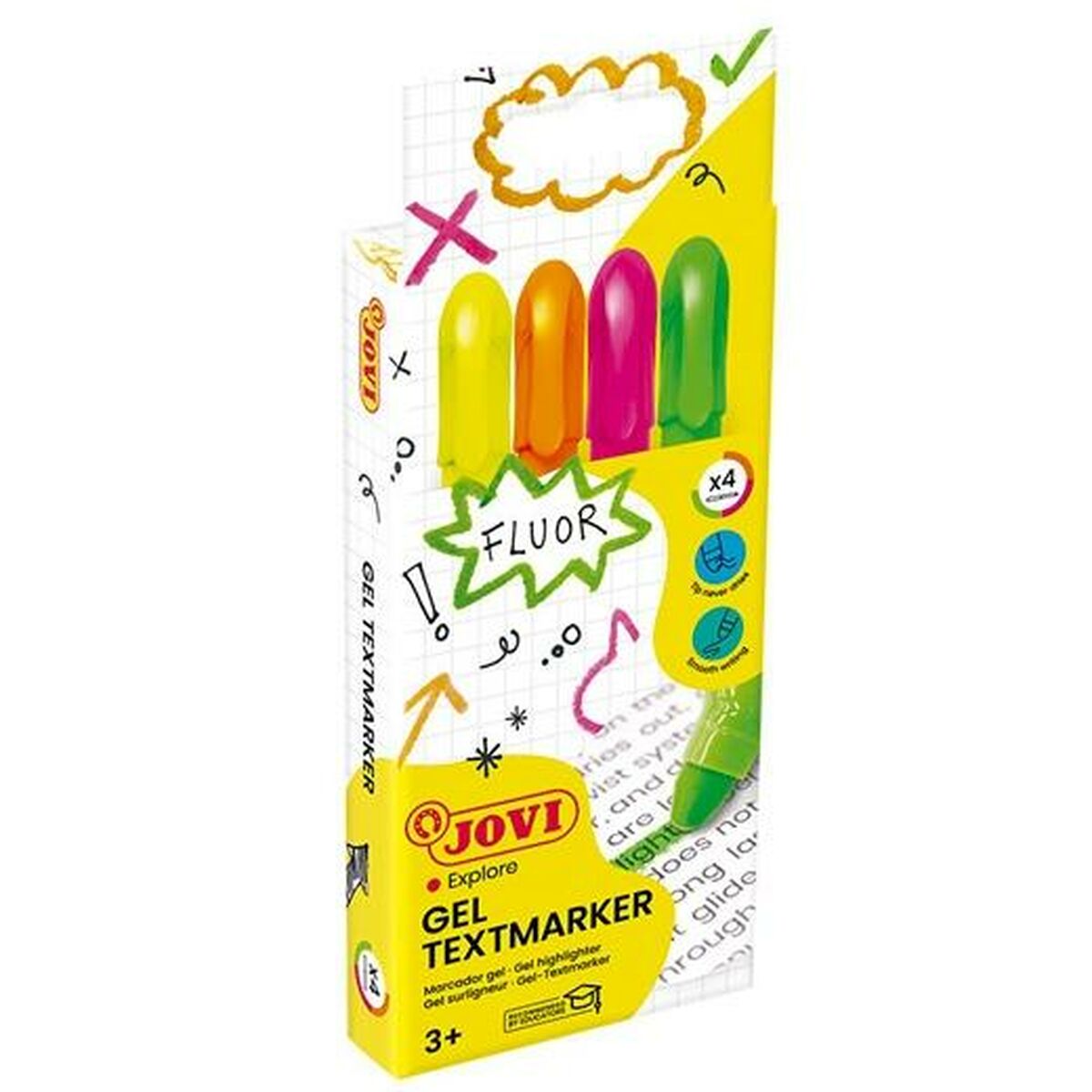 Fluorescerande markörsuppsättning Jovi GEL TEXTMARKER Multicolour (12 antal)-Kontor och Kontorsmaterial, Kulspetspennor, pennor och skrivverktyg-Jovi-peaceofhome.se