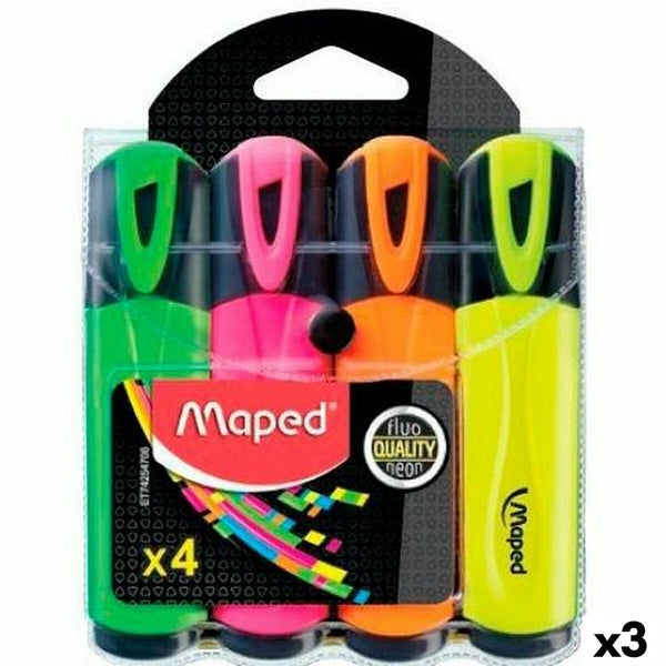 Fluorescerande markörsuppsättning Maped Fluor Quality Neon Multicolour (3 antal)-Kontor och Kontorsmaterial, Kulspetspennor, pennor och skrivverktyg-Maped-peaceofhome.se