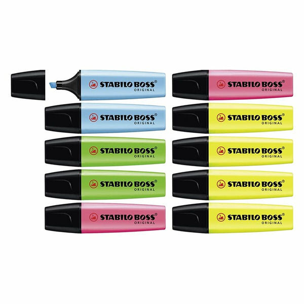 Fluorescerande markörsuppsättning Stabilo Boss Original 10 Delar Multicolour-Kontor och Kontorsmaterial, Kulspetspennor, pennor och skrivverktyg-Stabilo-peaceofhome.se