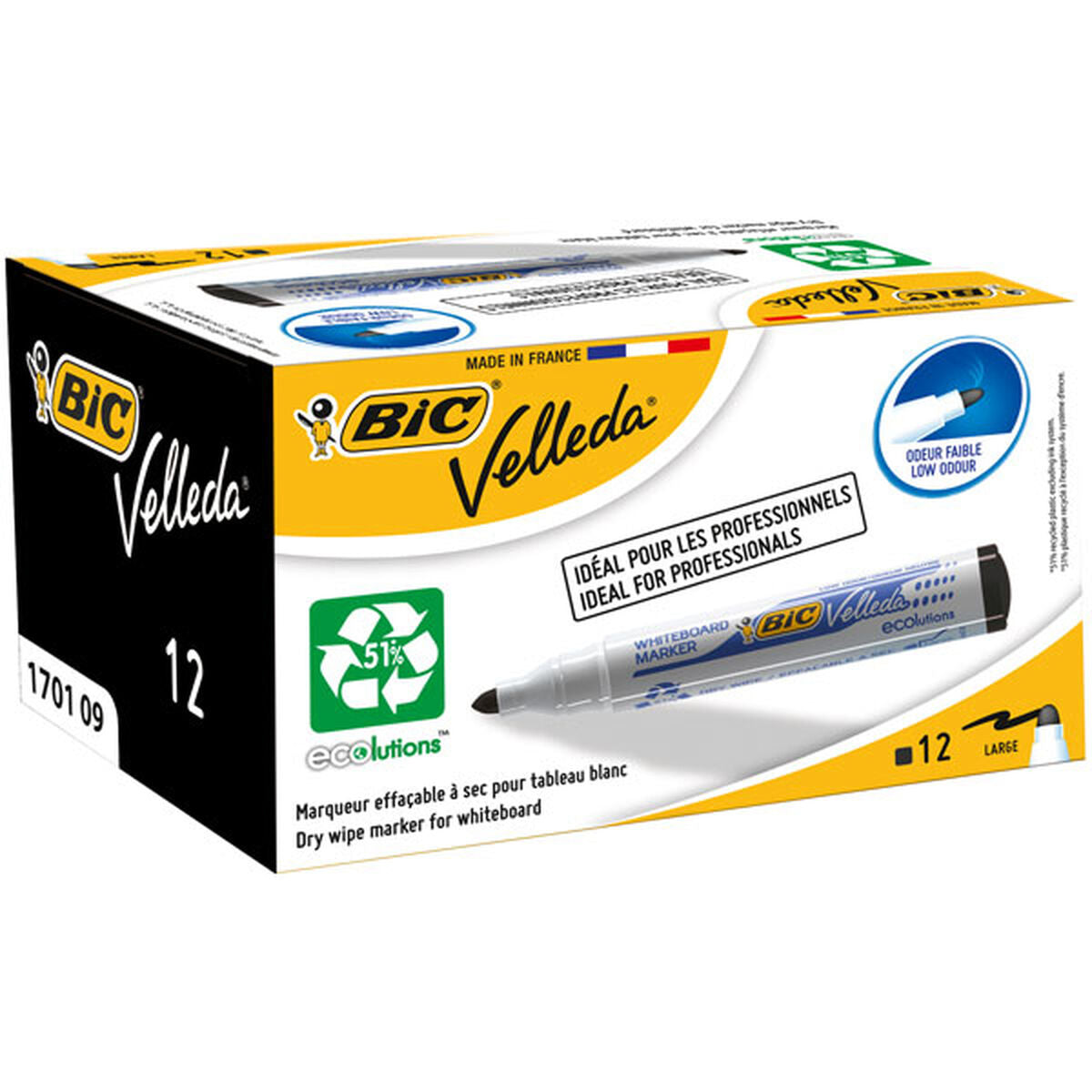 Flytande kritamarkör Bic Velleda Ecolutions 1701 Svart (12 Delar)-Kontor och Kontorsmaterial, Kulspetspennor, pennor och skrivverktyg-Bic-peaceofhome.se