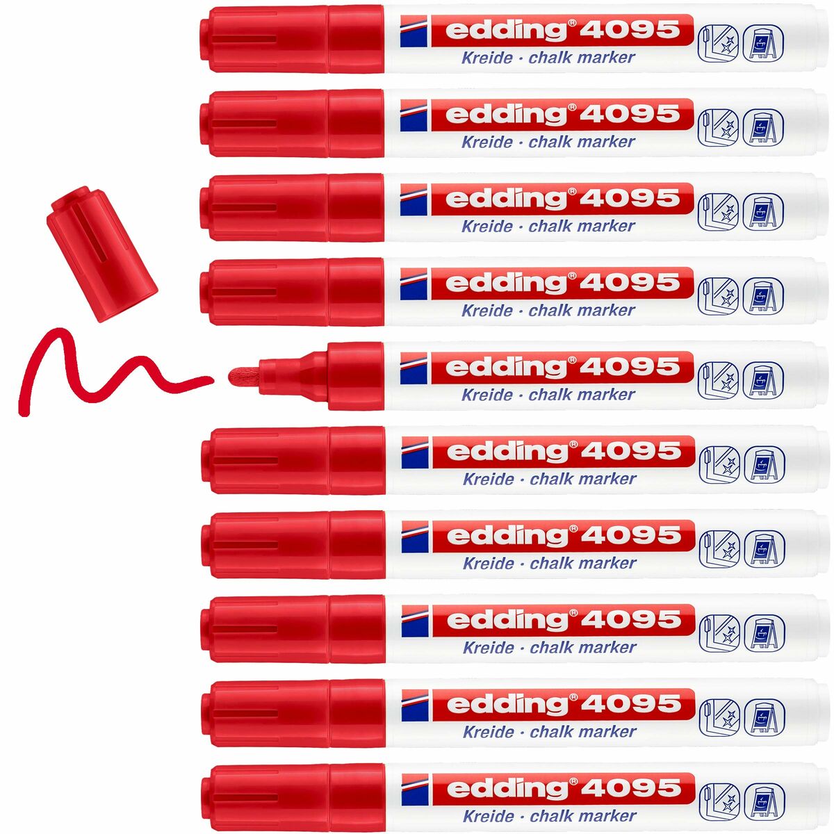 Flytande kritamarkör Edding 4095 Röd (10 antal)-Kontor och Kontorsmaterial, Kulspetspennor, pennor och skrivverktyg-Edding-peaceofhome.se