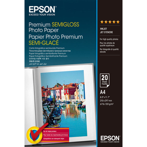 Fotopapper Blankt Epson Premium Semigloss Photo Paper 20 Blad 251 g/m² A4-Kontor och Kontorsmaterial, Pappersprodukter för kontoret-Epson-peaceofhome.se