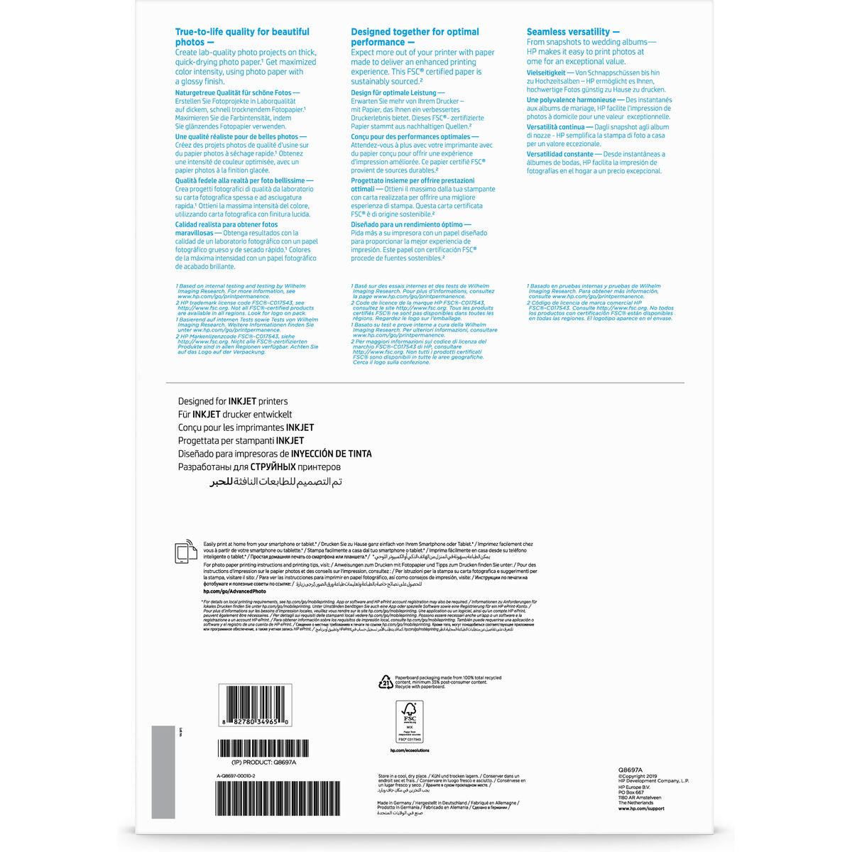 Fotopapper Blankt HP Q8697A-Kontor och Kontorsmaterial, Pappersprodukter för kontoret-HP-peaceofhome.se