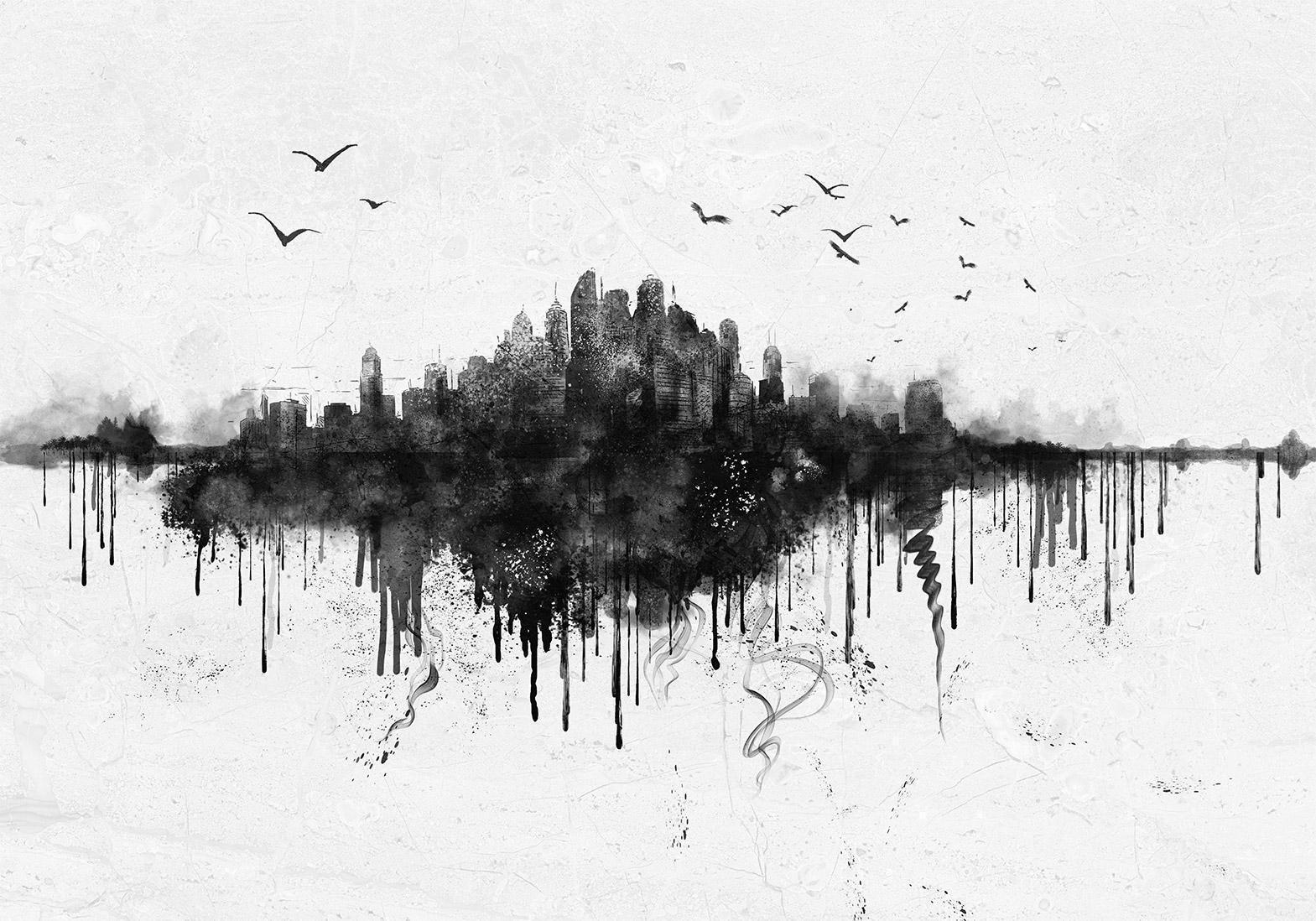 Fototapet - Big city - abstract city skyline in black watercolour style-Fototapeter-Artgeist-peaceofhome.se