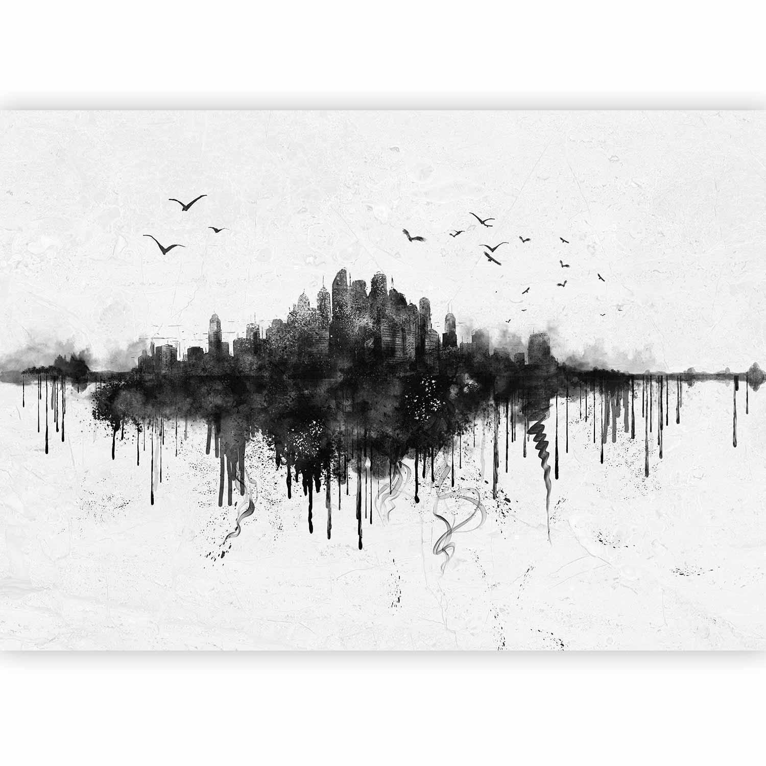 Fototapet - Big city - abstract city skyline in black watercolour style-Fototapeter-Artgeist-peaceofhome.se