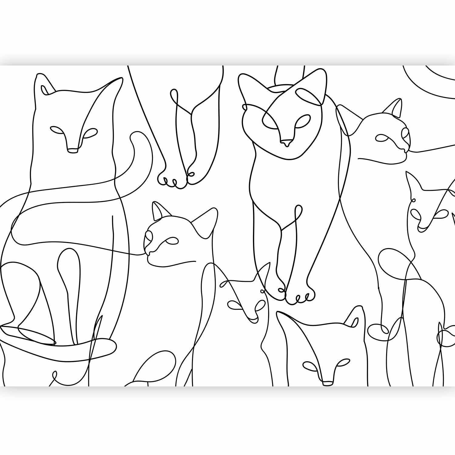 Fototapet - Cat lineart - minimalist sketches of black cats on white background-Fototapeter-Artgeist-peaceofhome.se