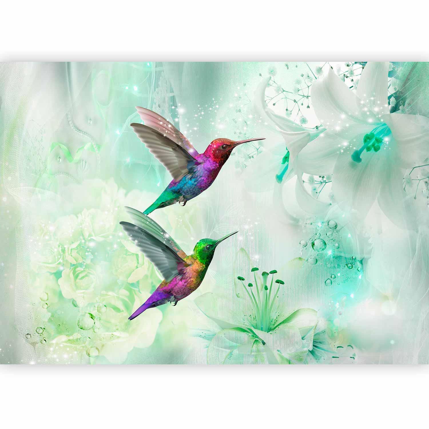 Fototapet - Colourful Hummingbirds (Green)-Fototapeter-Artgeist-peaceofhome.se