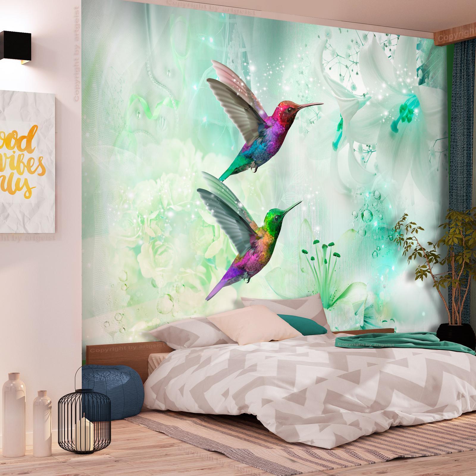 Fototapet - Colourful Hummingbirds (Green)-Fototapeter-Artgeist-peaceofhome.se