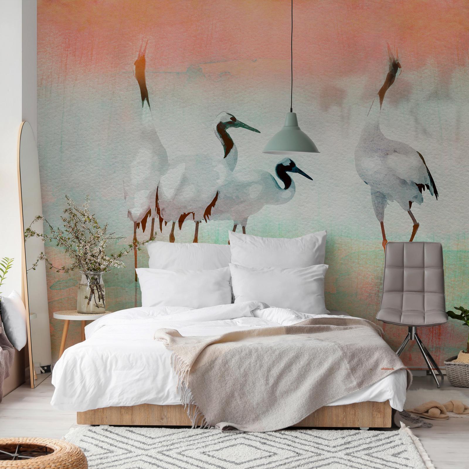 Fototapet - Cranes in Pastels-Fototapeter-Artgeist-peaceofhome.se