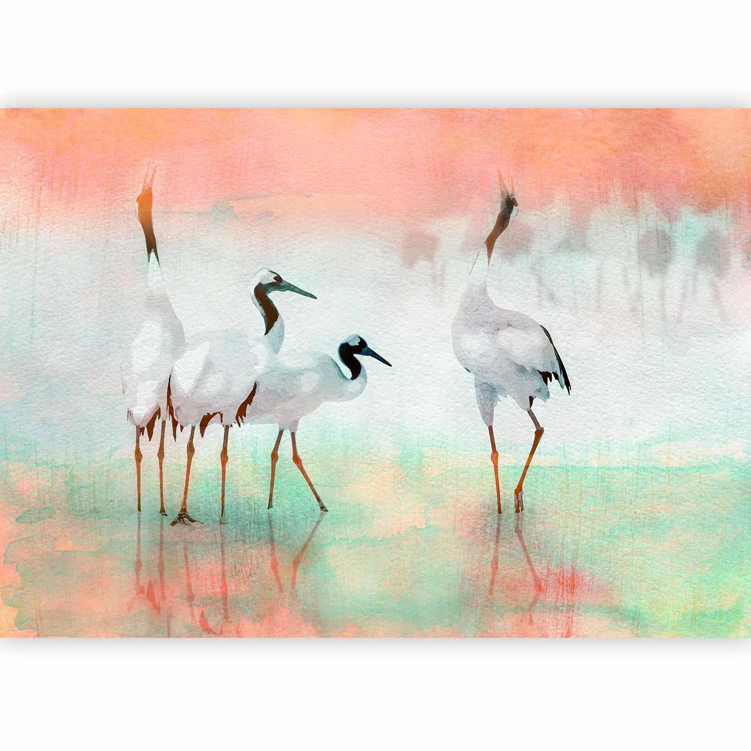 Fototapet - Cranes in Pastels-Fototapeter-Artgeist-peaceofhome.se