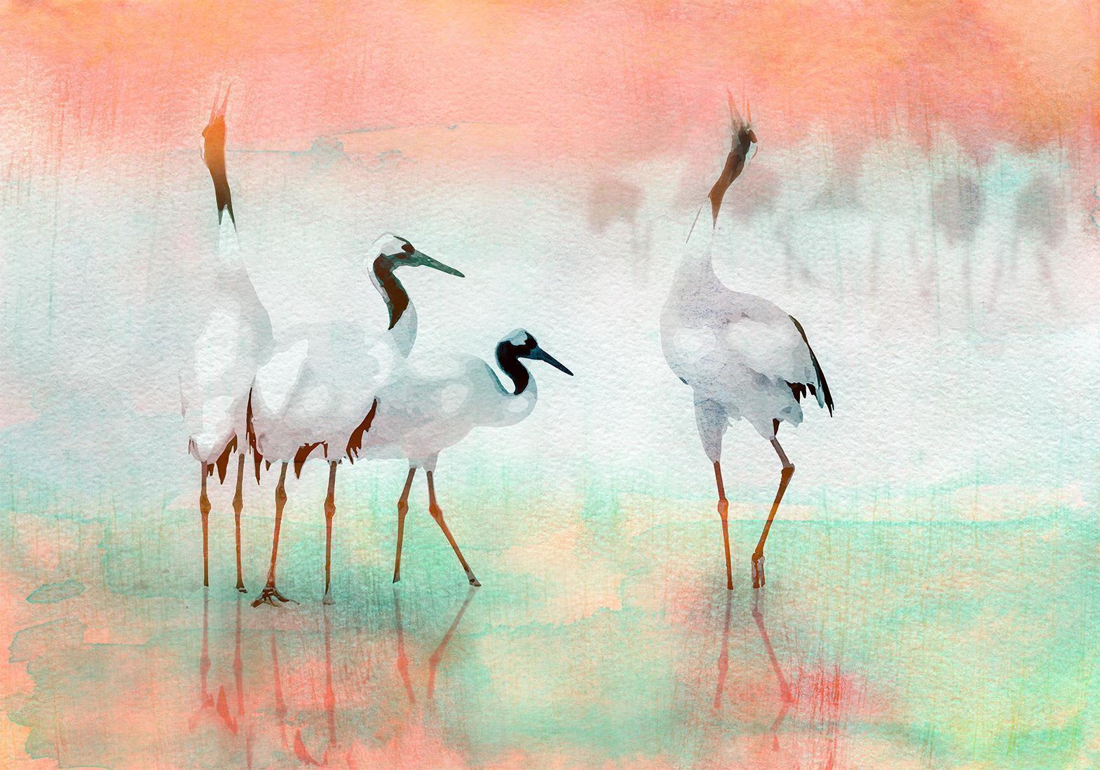 Fototapet - Cranes in Pastels-Fototapeter-Artgeist-peaceofhome.se