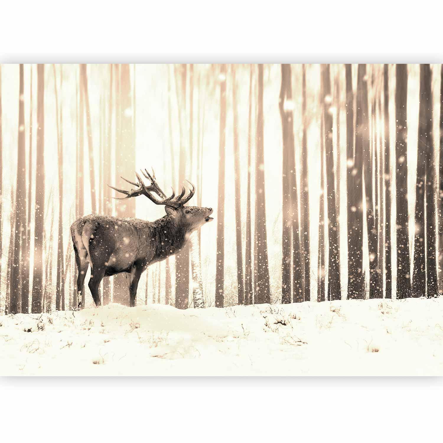 Fototapet - Deer in the Snow (Sepia)-Fototapeter-Artgeist-peaceofhome.se