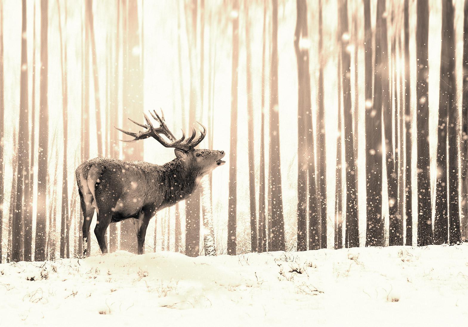 Fototapet - Deer in the Snow (Sepia)-Fototapeter-Artgeist-peaceofhome.se