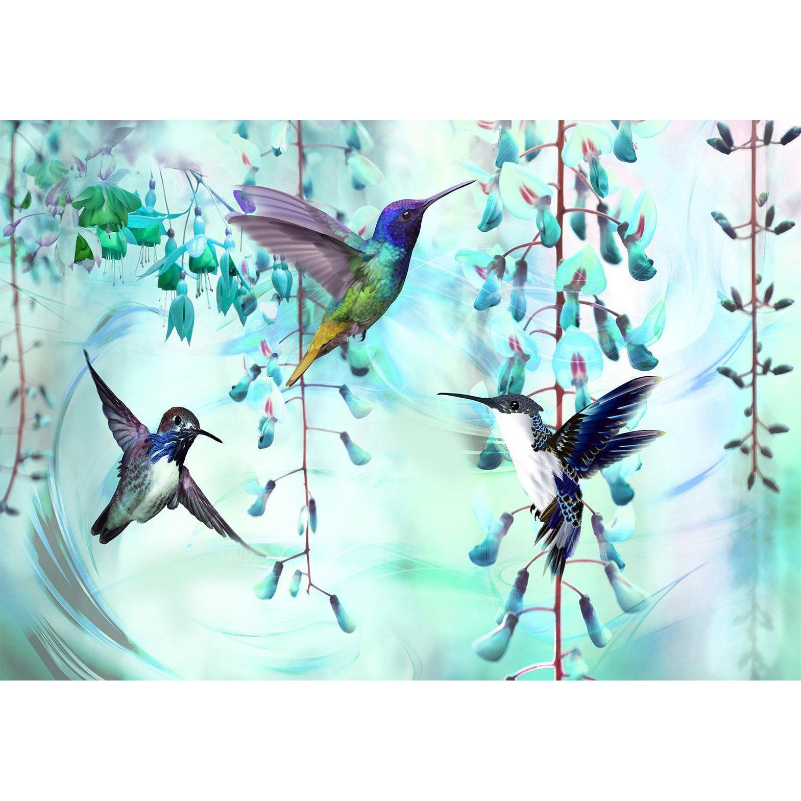 Fototapet - Flying Hummingbirds (Green)-Fototapeter-Artgeist-peaceofhome.se