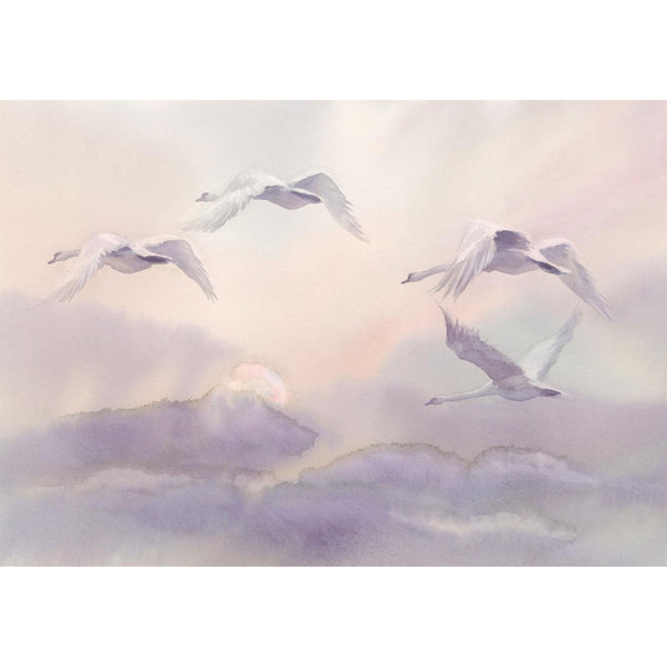 Fototapet - Flying Swans-Fototapeter-Artgeist-peaceofhome.se