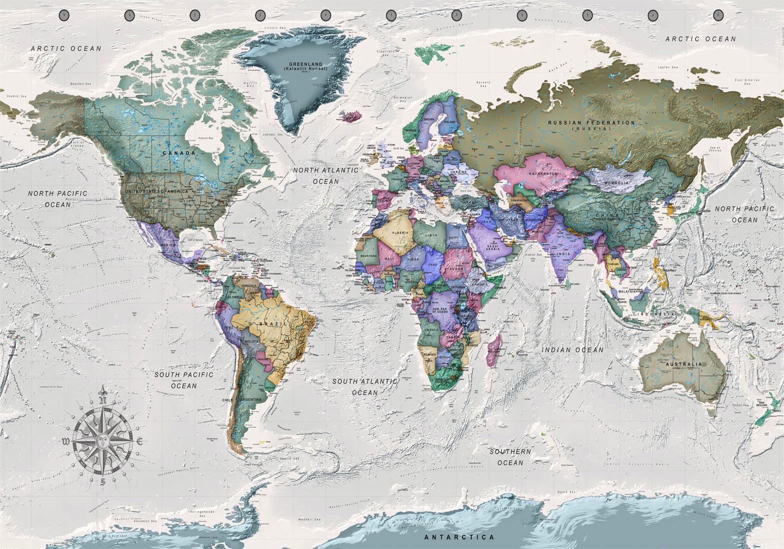 Fototapet - Geography study - world map with signed countries in English-Fototapeter-Artgeist-peaceofhome.se