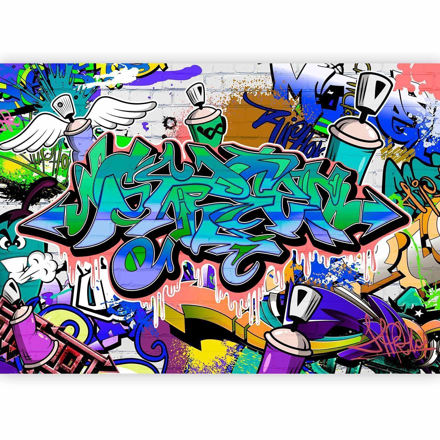 Fototapet - Graffiti: blue theme-Fototapeter-Artgeist-peaceofhome.se