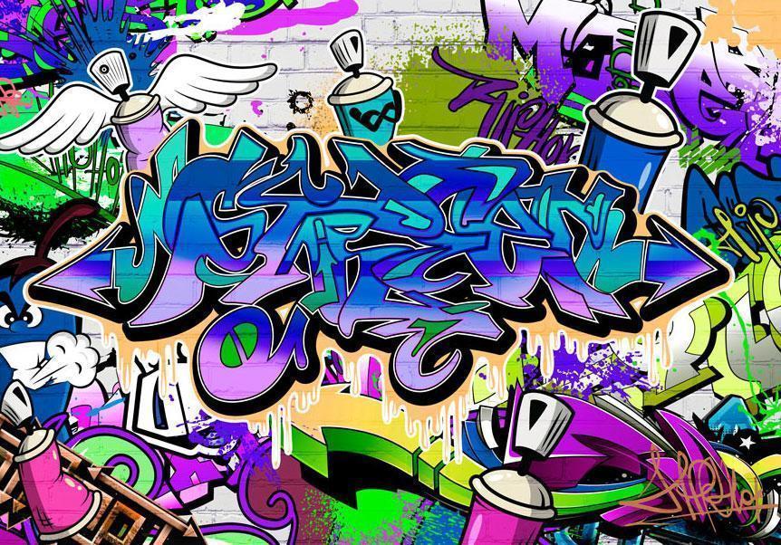 Fototapet - Graffiti: violet theme-Fototapeter-Artgeist-peaceofhome.se