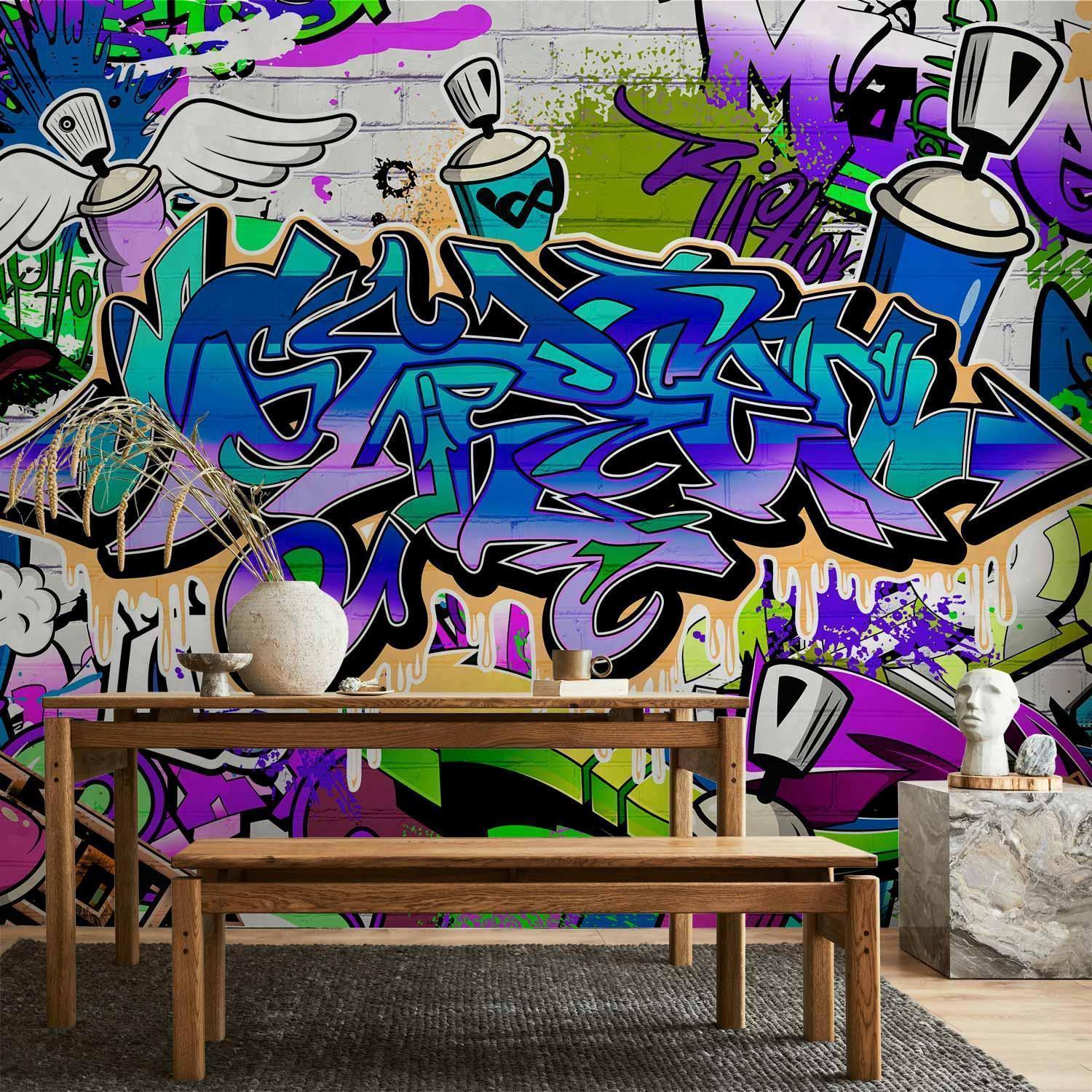 Fototapet - Graffiti: violet theme-Fototapeter-Artgeist-peaceofhome.se