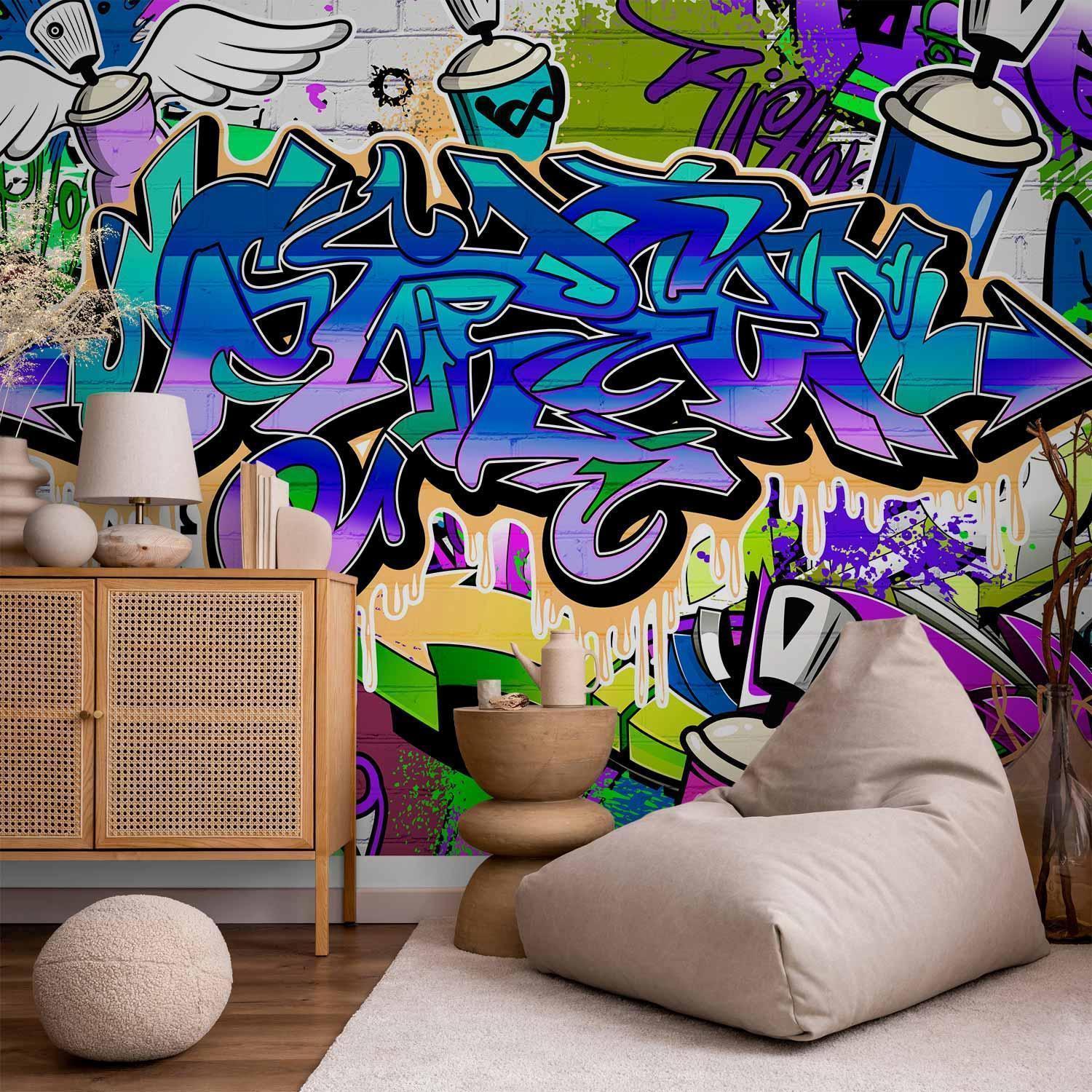 Fototapet - Graffiti: violet theme-Fototapeter-Artgeist-peaceofhome.se