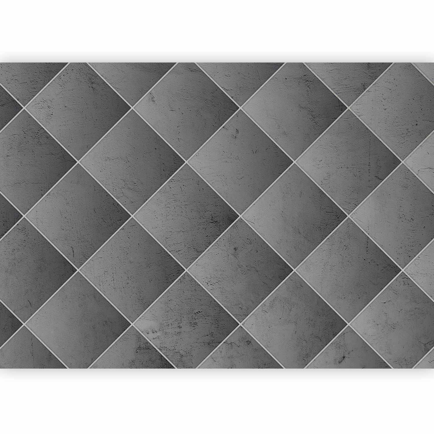 Fototapet - Grey symmetry - geometric concrete pattern with white joints-Fototapeter-Artgeist-peaceofhome.se