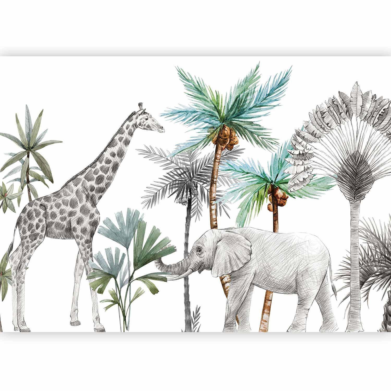 Fototapet - Jungle Animals Wallpaper for Children's Room in Cartoon Style-Fototapeter-Artgeist-peaceofhome.se