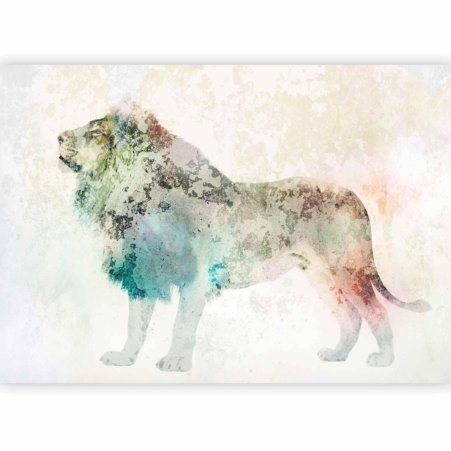 Fototapet - King of the animals - lion on a solid textured background with coloured accent-Fototapeter-Artgeist-peaceofhome.se