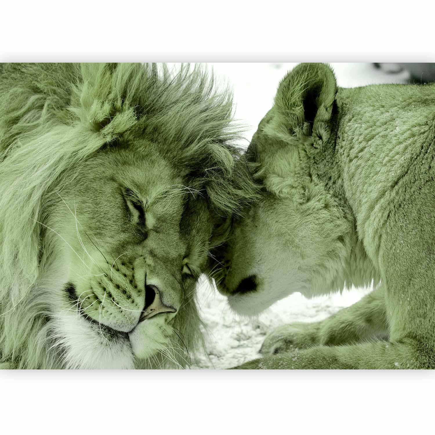 Fototapet - Lion Tenderness (Green)-Fototapeter-Artgeist-peaceofhome.se