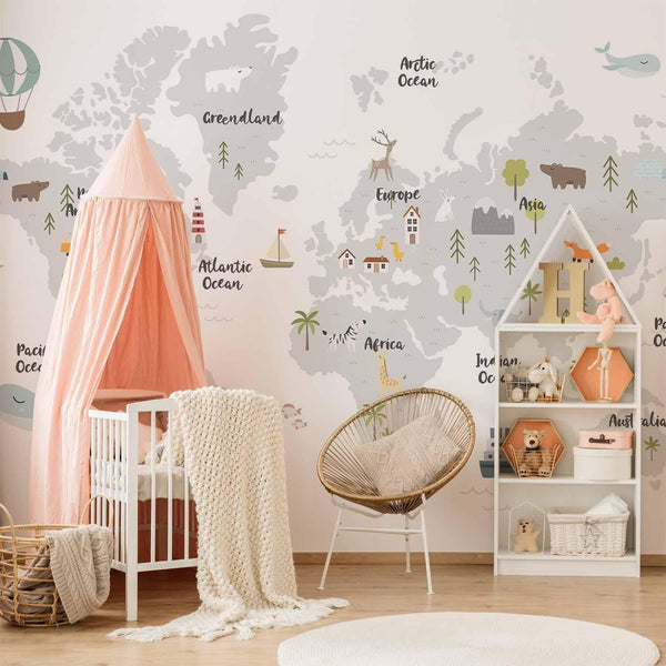 Fototapet - Minimalist Map for Children's Room-Fototapeter-Artgeist-peaceofhome.se