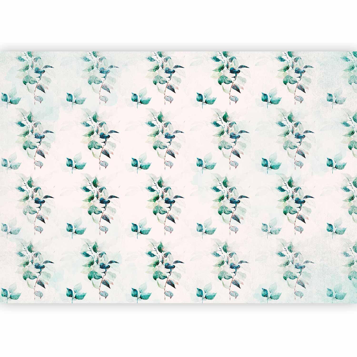 Fototapet - Mint green nature - solid floral pattern with green leaves-Fototapeter-Artgeist-peaceofhome.se