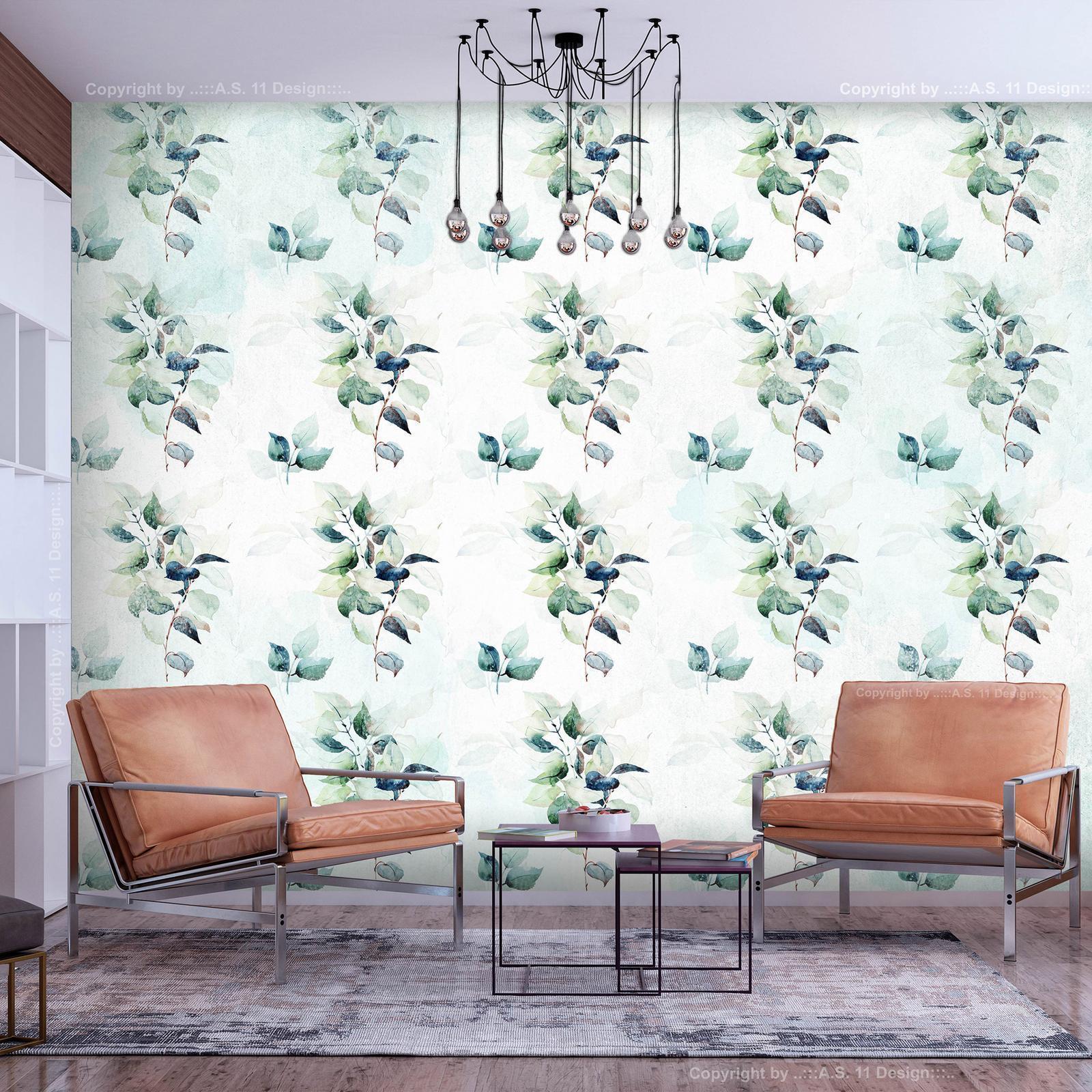 Fototapet - Mint nature - uniform pattern in floral motif with green leaves-Fototapeter-Artgeist-peaceofhome.se