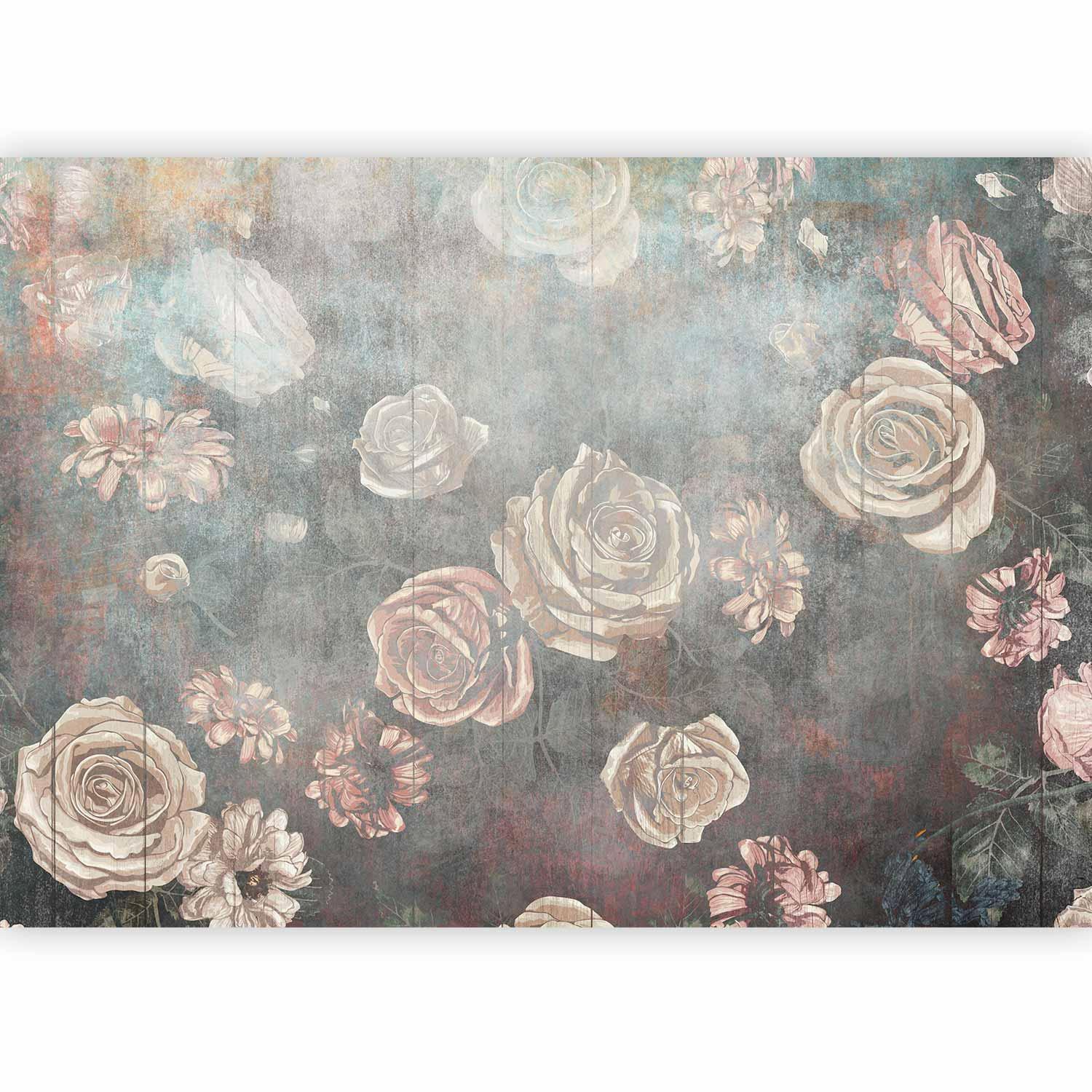 Fototapet - Misty nature - muted rose flowers on a background in grey tones-Fototapeter-Artgeist-peaceofhome.se