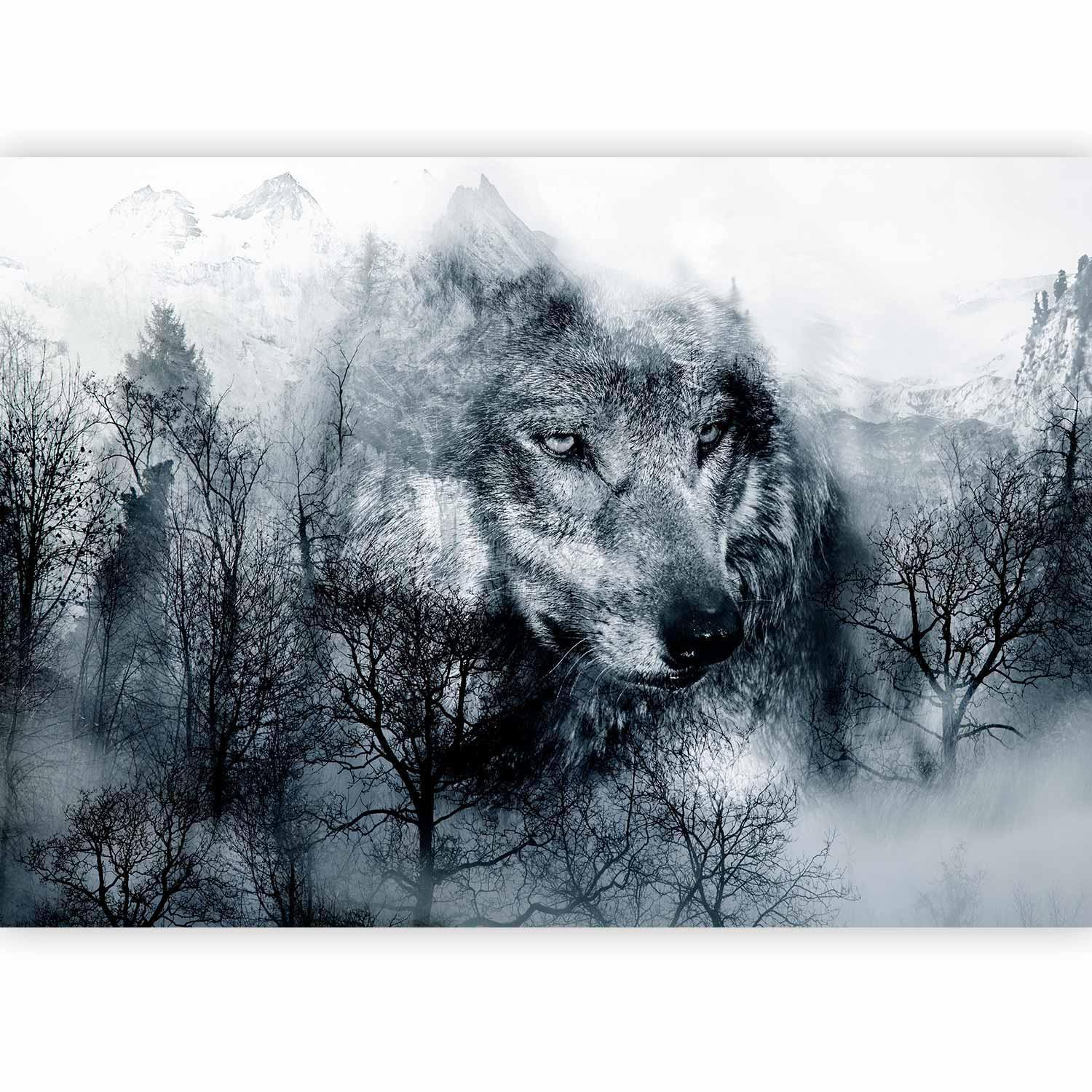 Fototapet - Mountain Predator (Black and White)-Fototapeter-Artgeist-peaceofhome.se