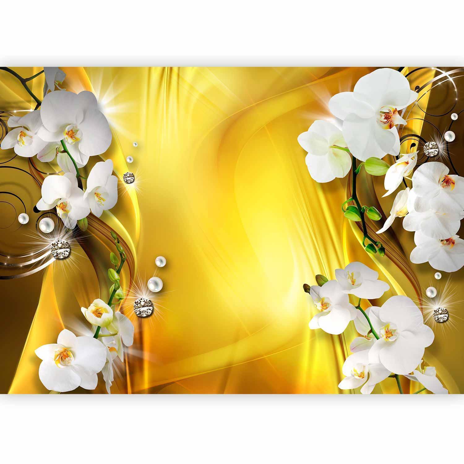 Fototapet - Orchid in Gold-Fototapeter-Artgeist-peaceofhome.se