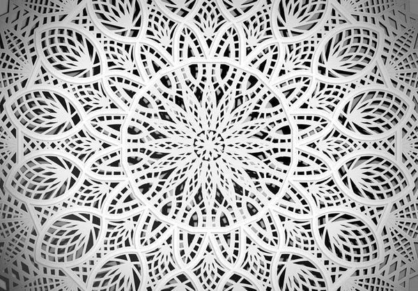 Fototapet - Orient - white geometric composition in the type of mandala on a black background-Fototapeter-Artgeist-peaceofhome.se