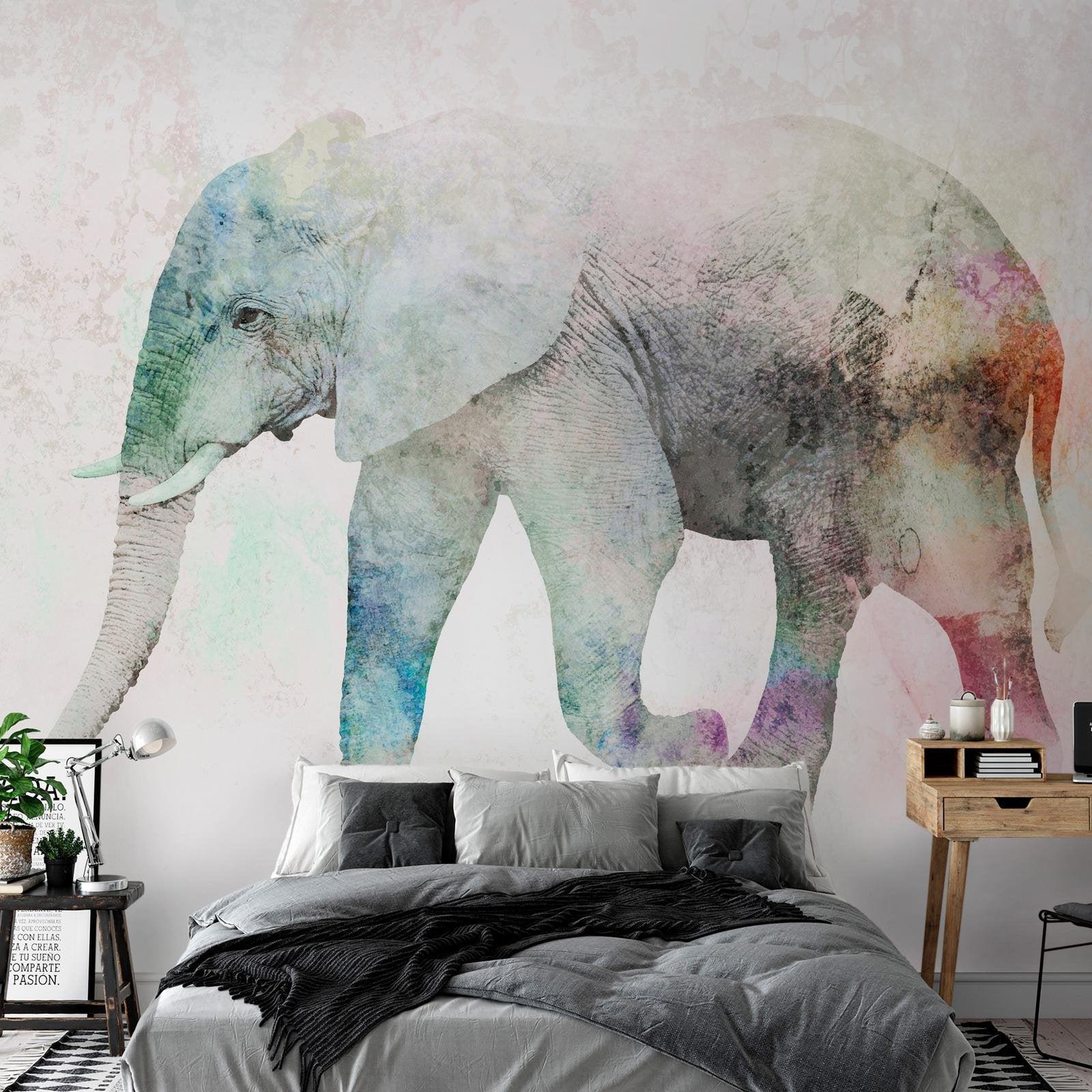 Fototapet - Painted Elephant-Fototapet-Artgeist-100x70-peaceofhome.se