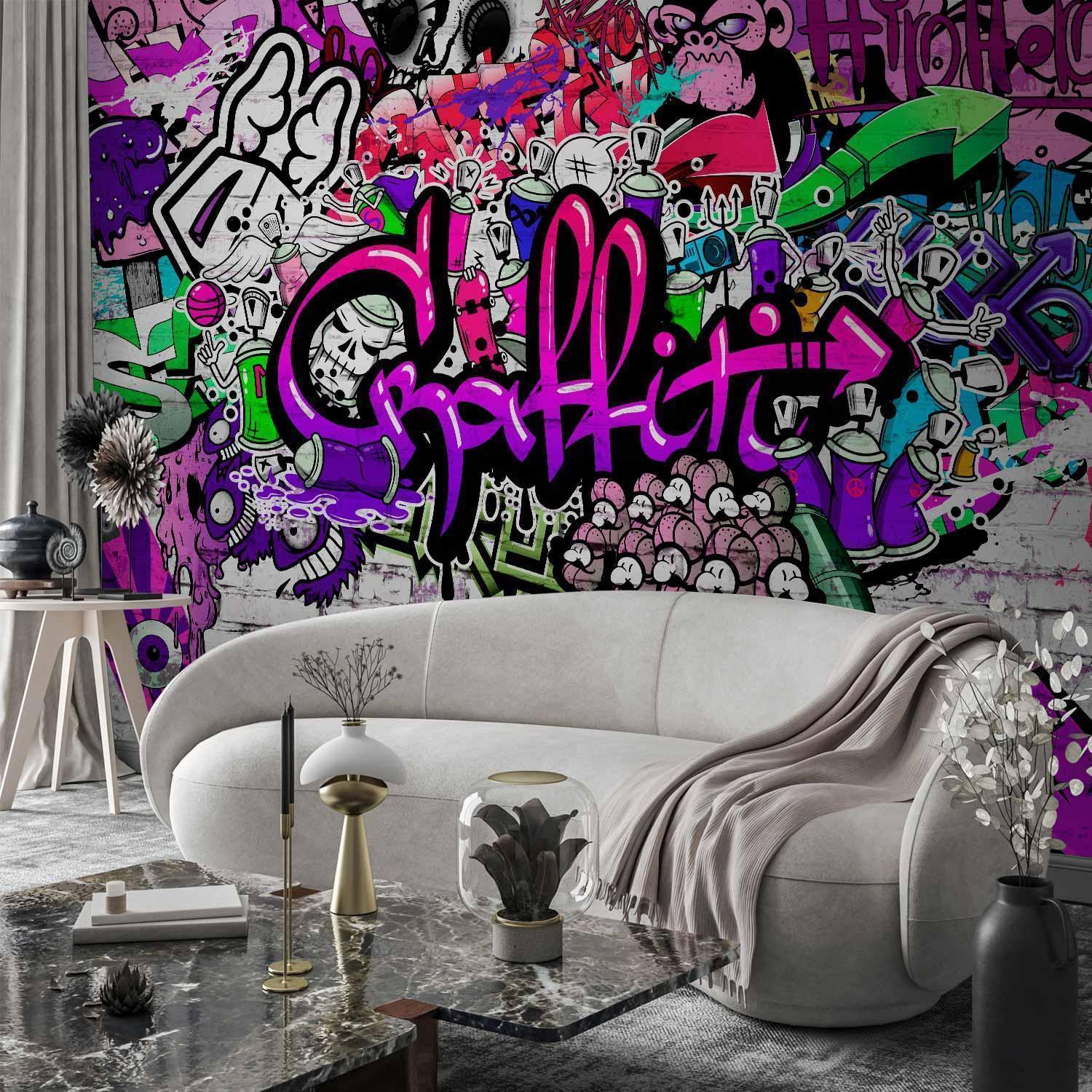 Fototapet - Purple Graffiti-Fototapeter-Artgeist-peaceofhome.se