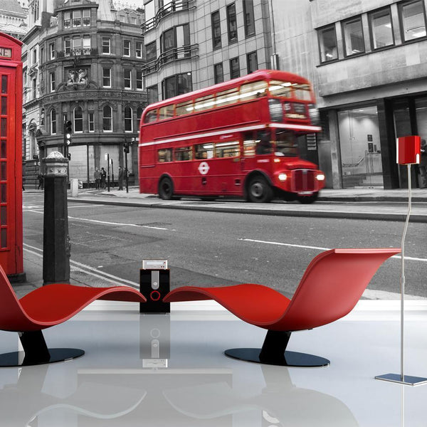 Fototapet - Red bus and phone box in London-Fototapeter-Artgeist-peaceofhome.se