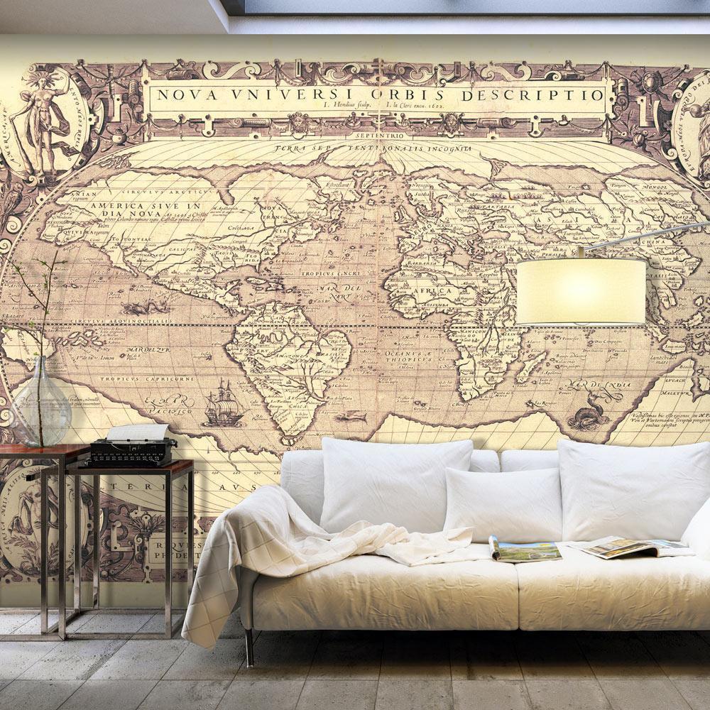 Fototapet - Retro style world map - outline of continents with inscriptions in Latin-Fototapeter-Artgeist-peaceofhome.se