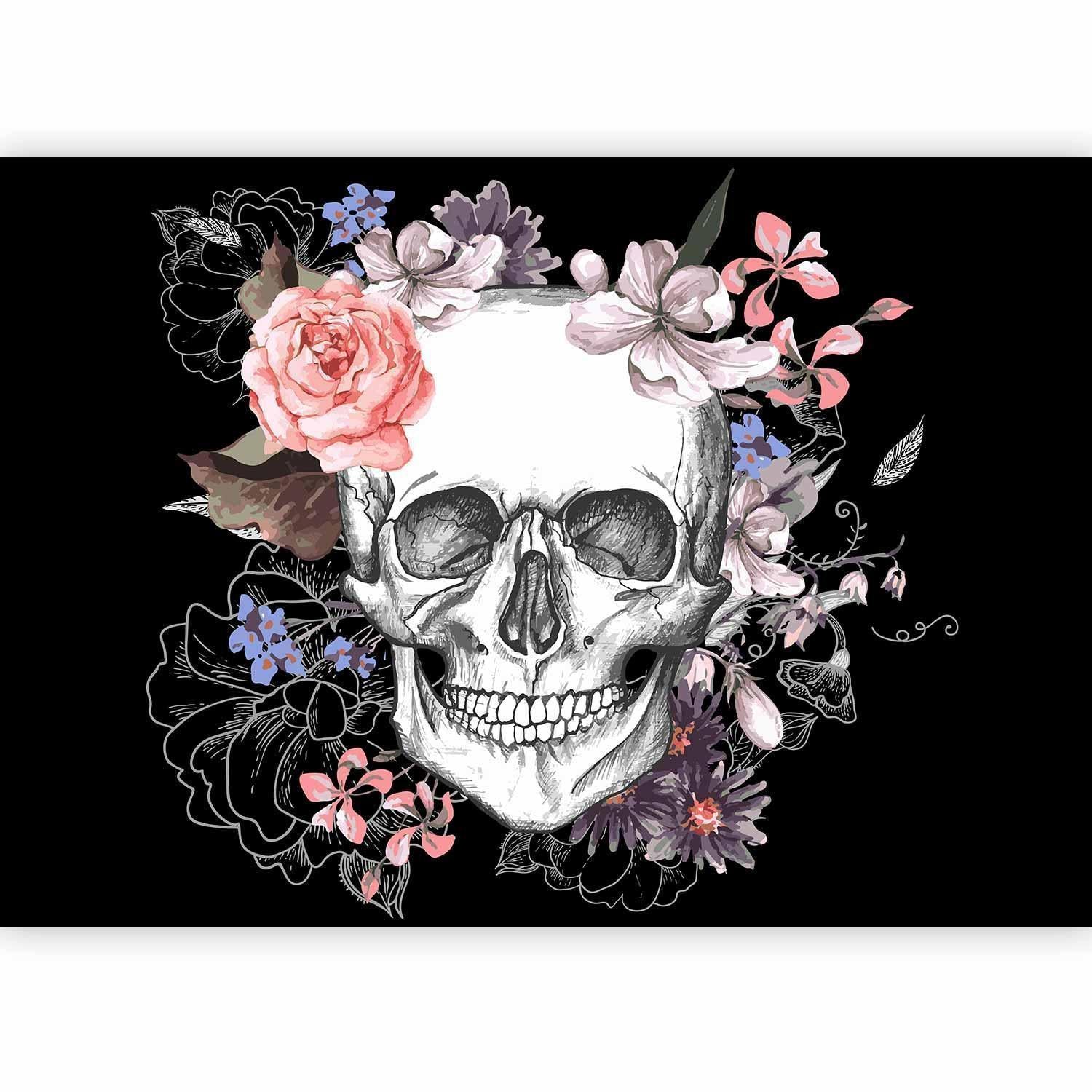 Fototapet - Skull and Flowers-Fototapeter-Artgeist-peaceofhome.se