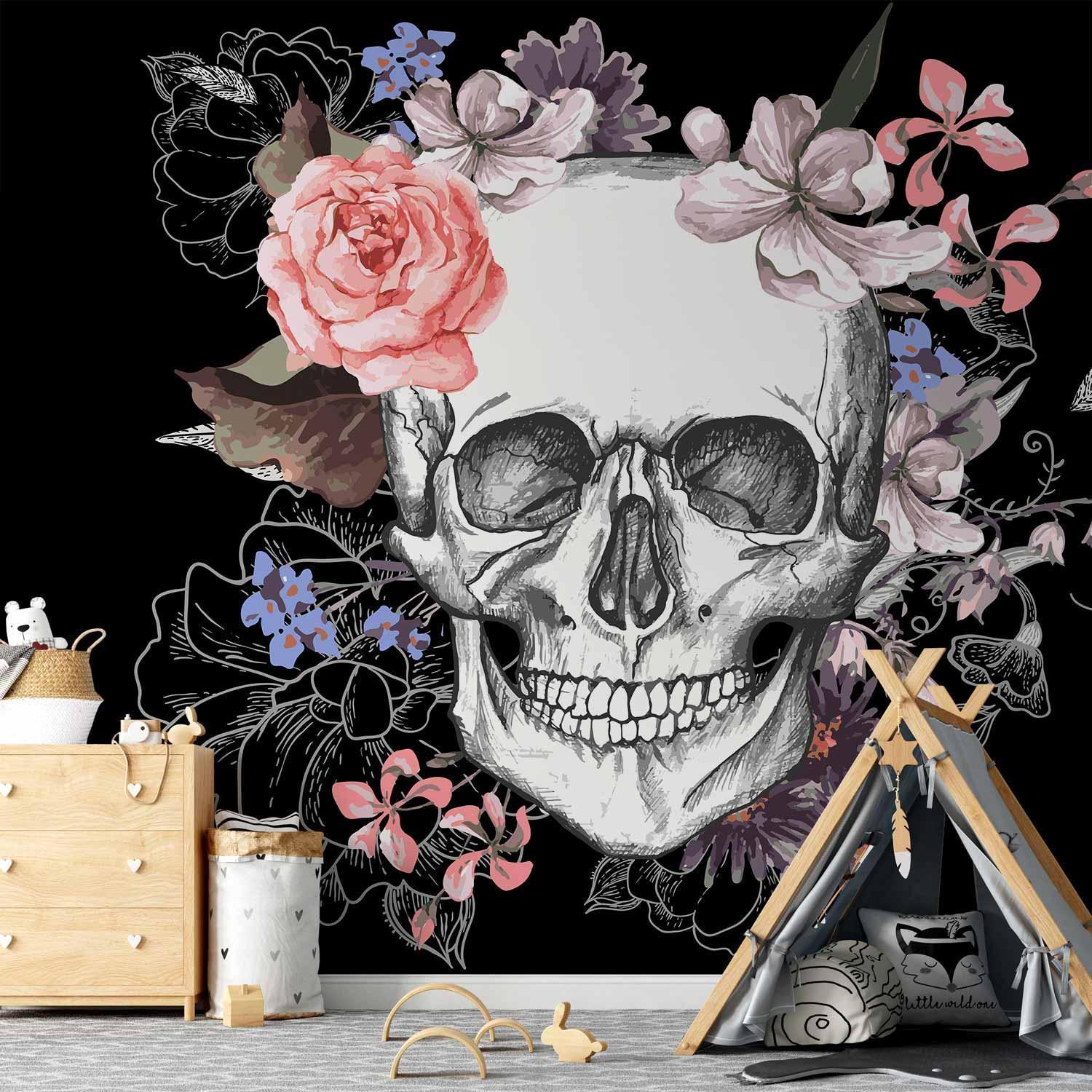 Fototapet - Skull and Flowers-Fototapeter-Artgeist-peaceofhome.se