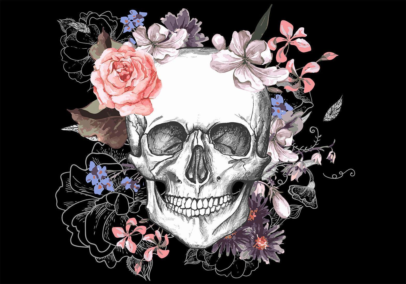 Fototapet - Skull and Flowers-Fototapeter-Artgeist-peaceofhome.se