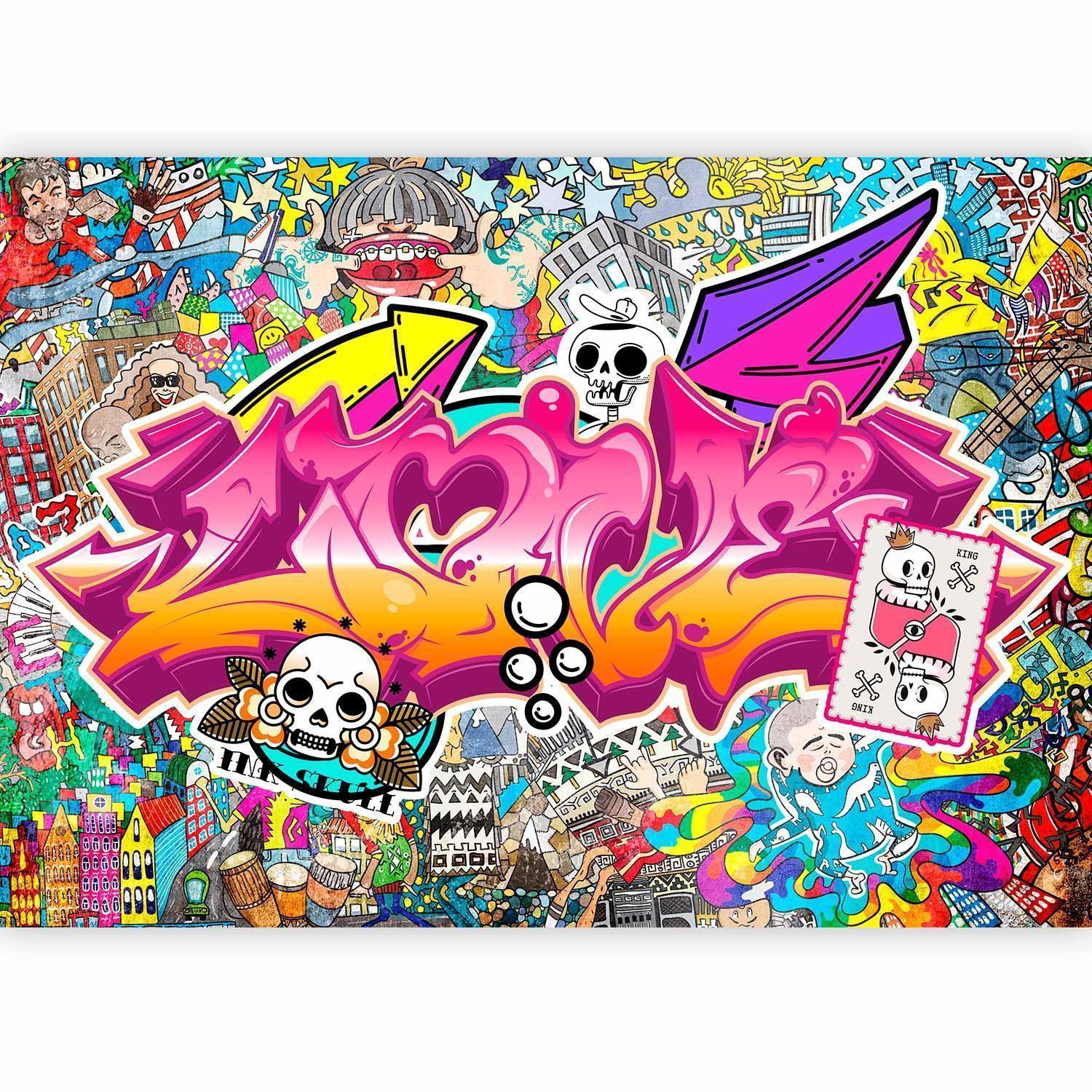 Fototapet - Street art - abstract urban colour graffiti mural with lettering-Fototapeter-Artgeist-peaceofhome.se