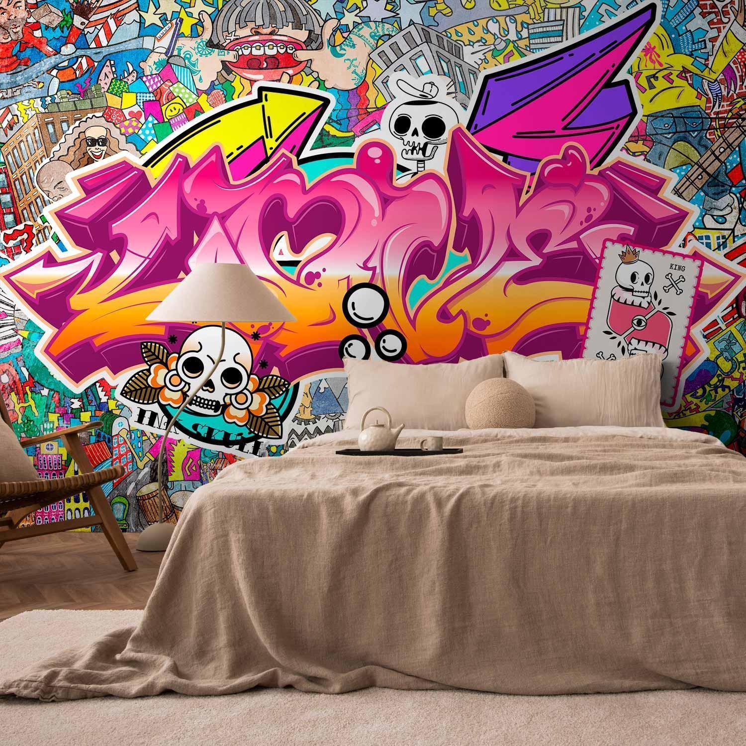 Fototapet - Street art - abstract urban colour graffiti mural with lettering-Fototapeter-Artgeist-peaceofhome.se