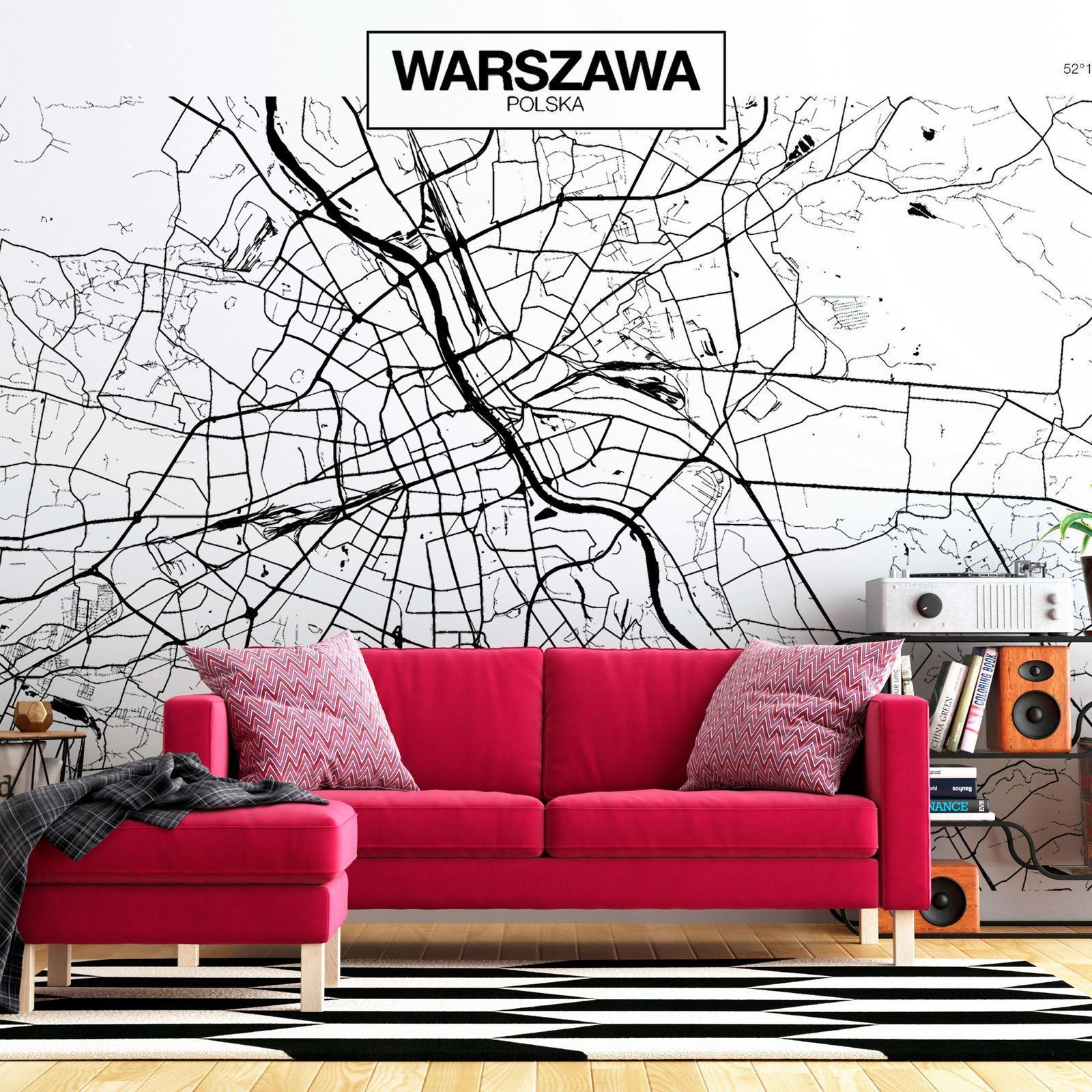 Fototapet - Warsaw Map-Fototapeter-Artgeist-peaceofhome.se