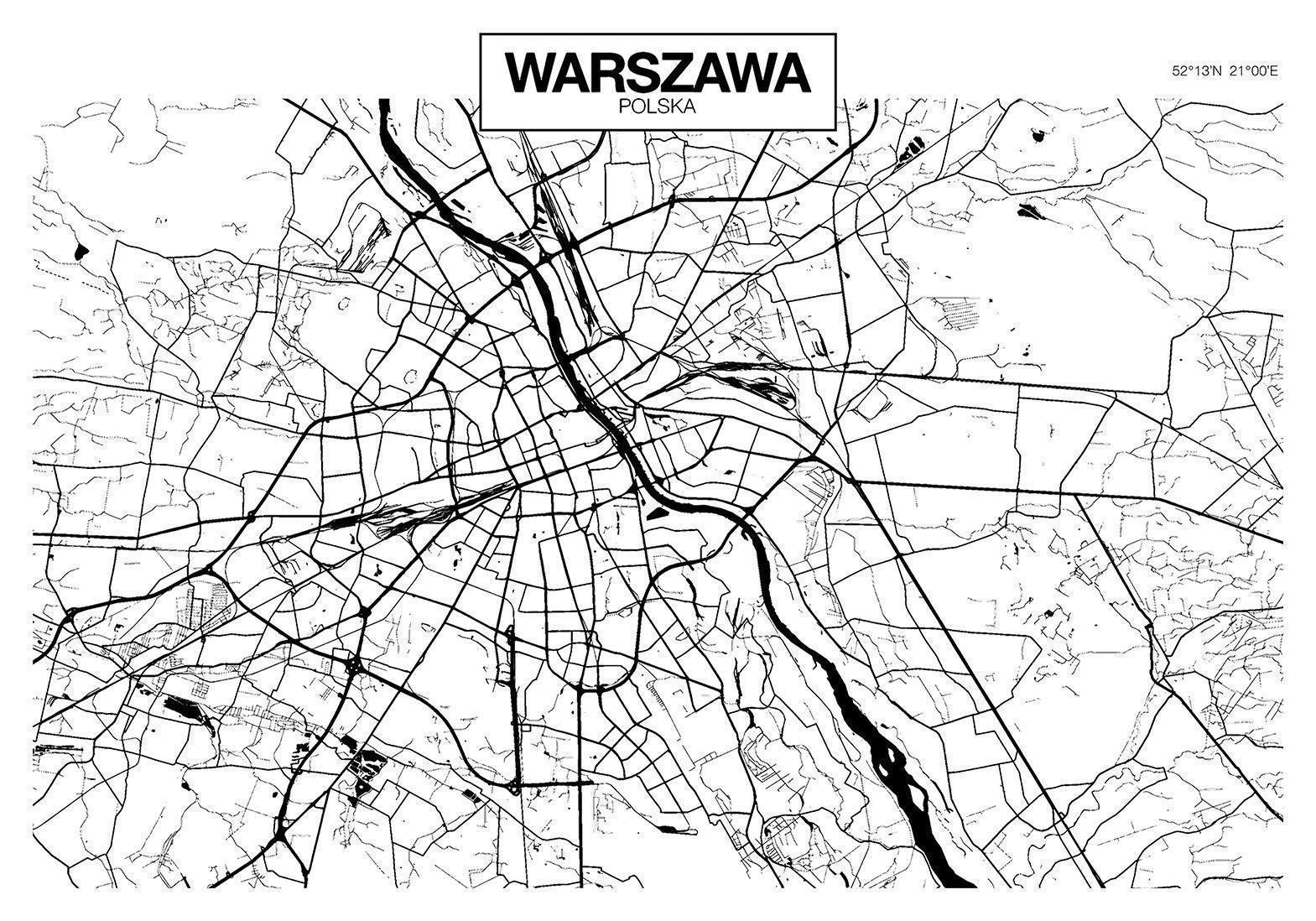 Fototapet - Warsaw Map-Fototapeter-Artgeist-peaceofhome.se