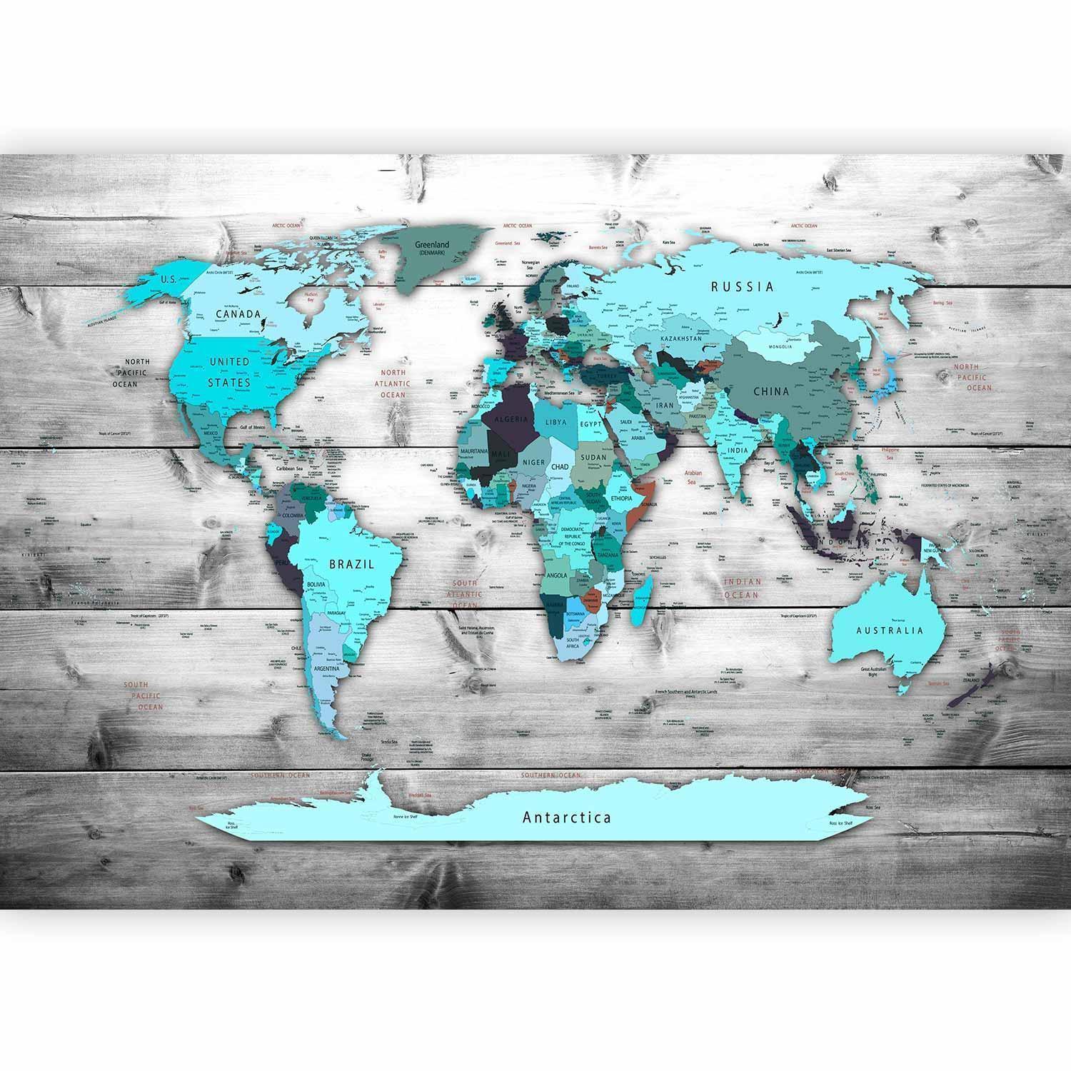 Fototapet - World Map: Blue Continents-Fototapeter-Artgeist-peaceofhome.se