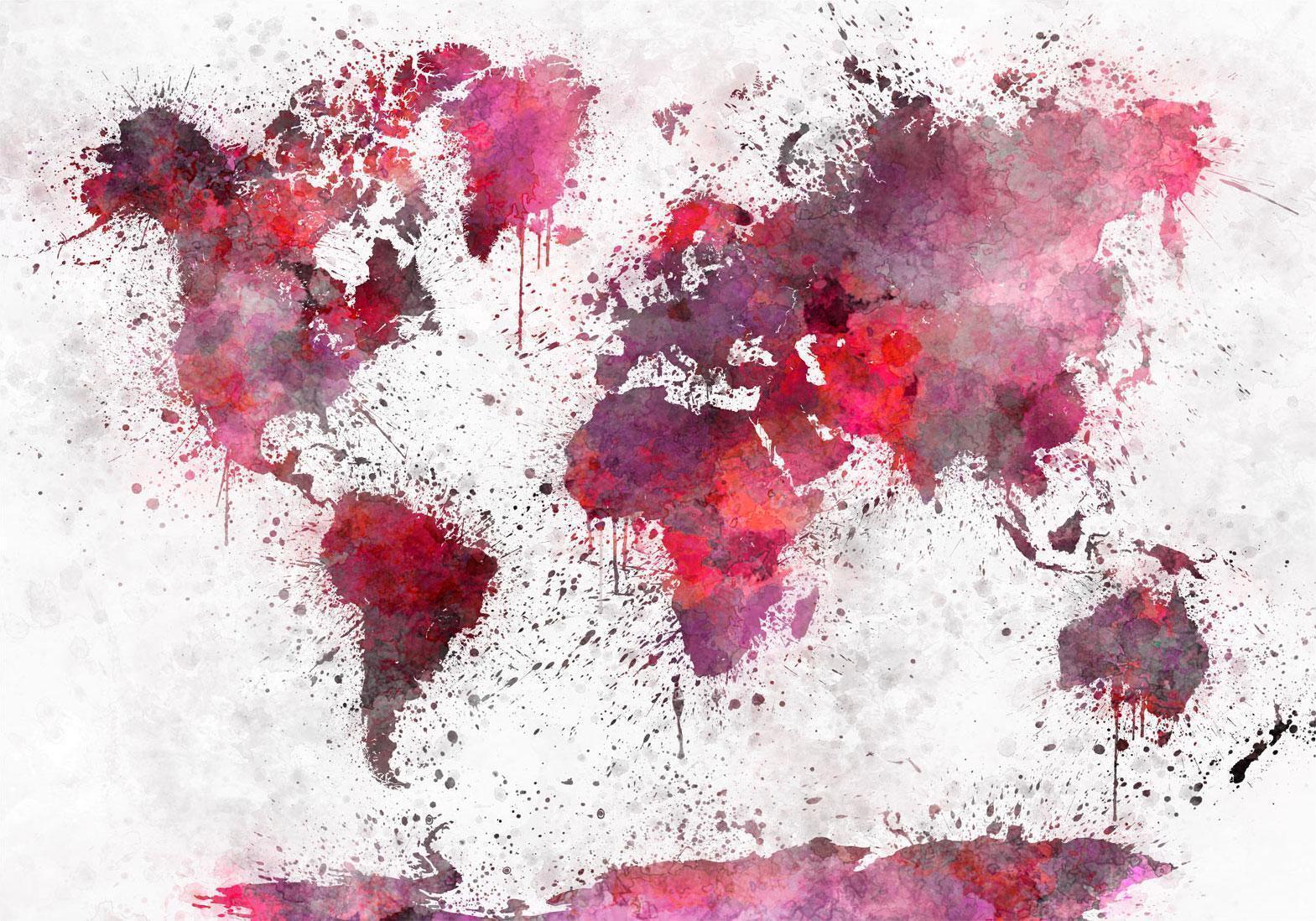 Fototapet - World Map: Red Watercolors-Fototapeter-Artgeist-peaceofhome.se