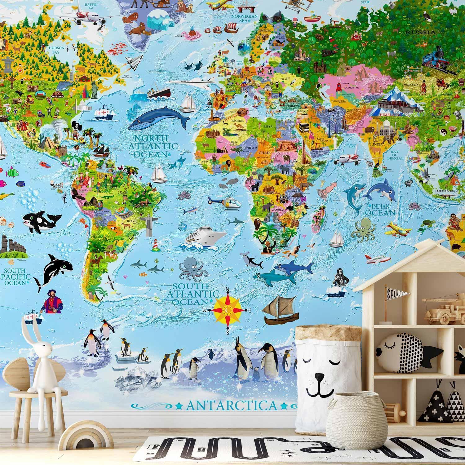 Fototapet - World Map for Kids-Fototapeter-Artgeist-peaceofhome.se